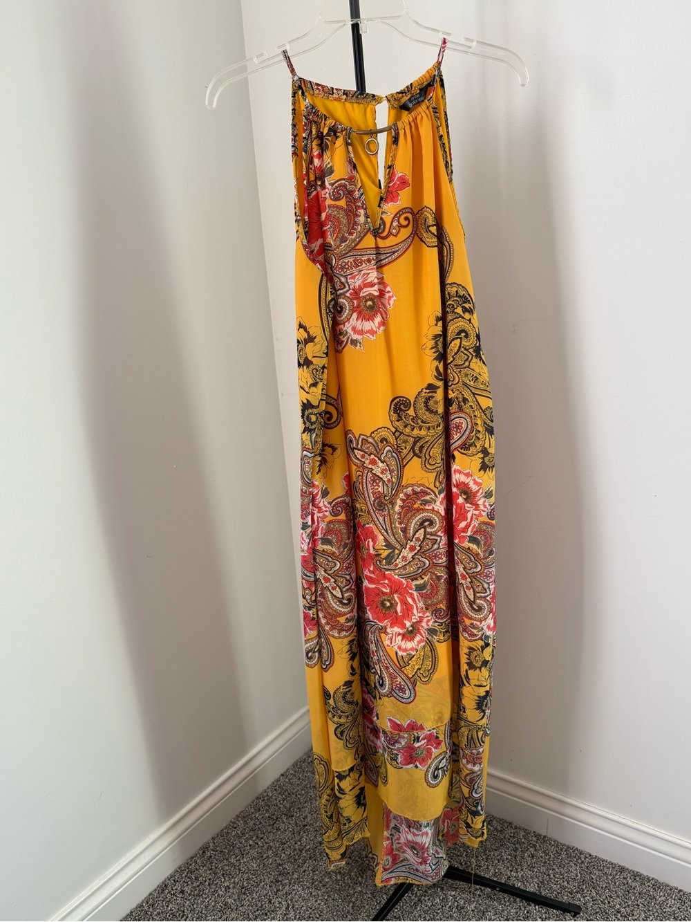 Mlle Gabrielle Mustard Paisley Maxi Dress with Spaghetti Straps